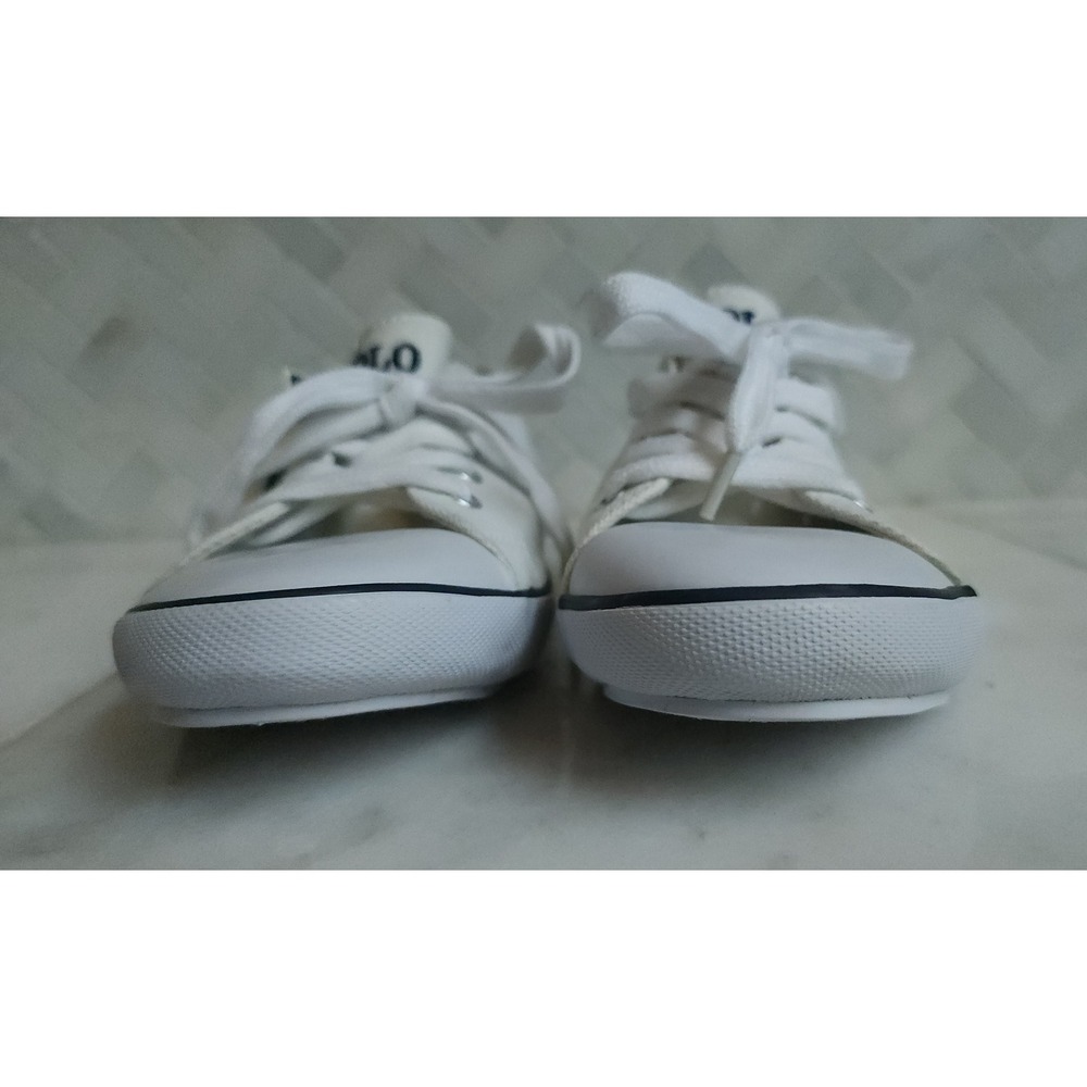 Polo Ralph Lauren Parnell Sneakers Women 10B White Oxford Canvas Low Top Preppy - Picture 2 of 13